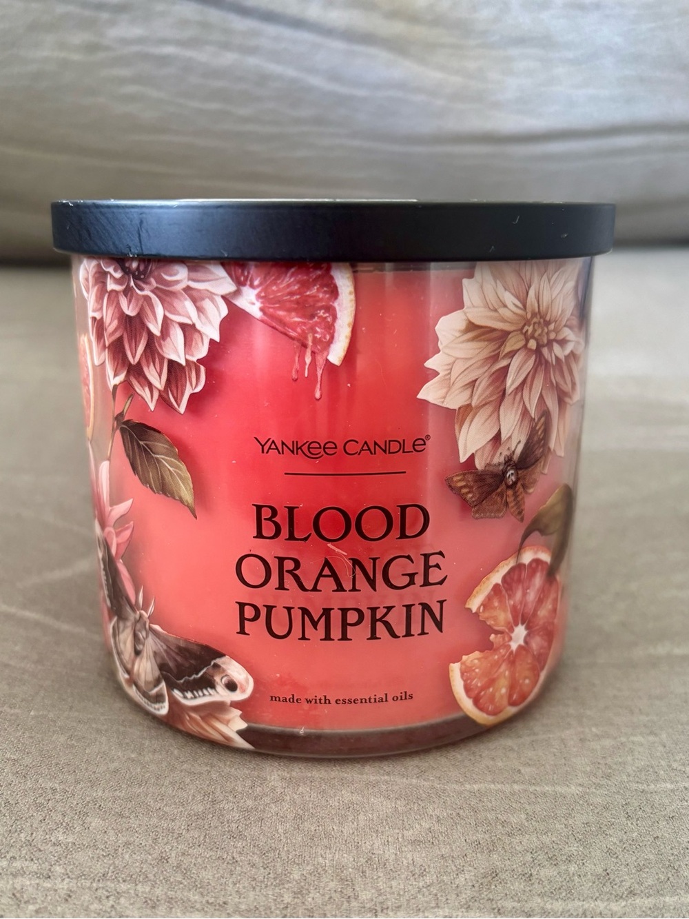 Yankee Candle Blood Orange Pumpkin 3-wick Scented Candle Floral Skull 14.5oz